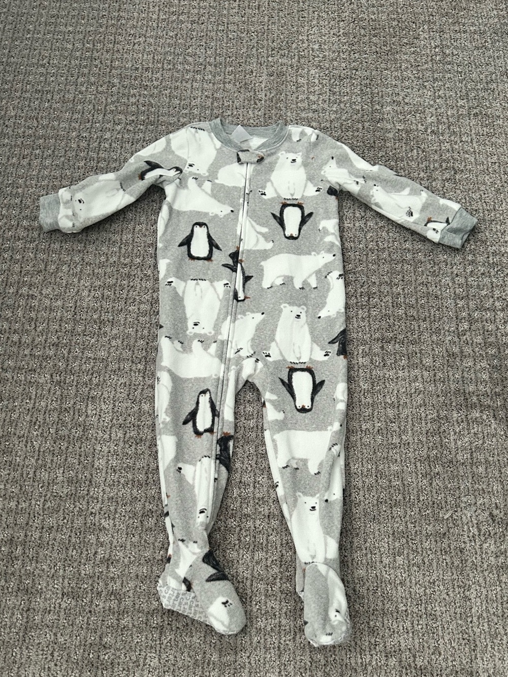 Carter's Grey Polar Bear & Penguin Footed Pajamas